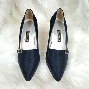 Escada satin heel slip on shoes black women size 6.5 B